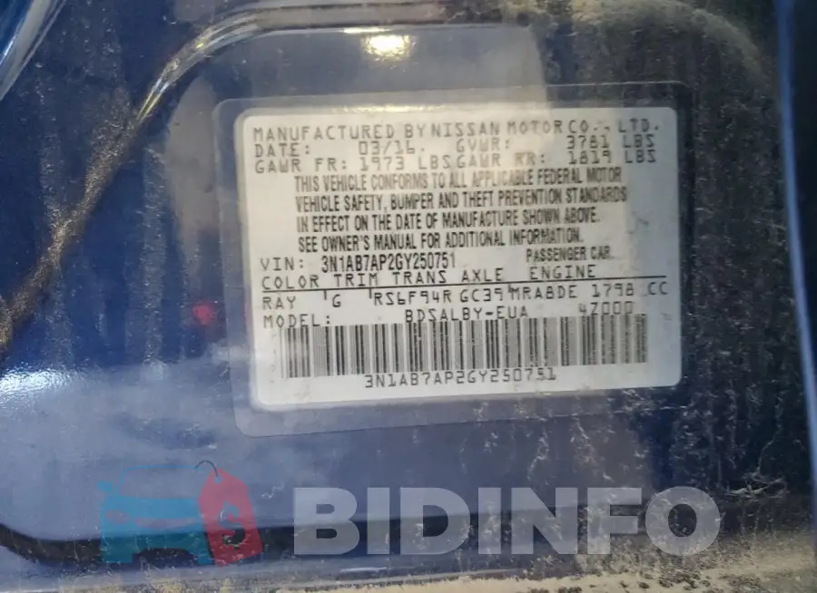 3N1AB7AP2GY250751 Photo# 12
