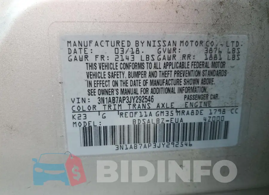 3N1AB7AP3JY292546 Photo# 13