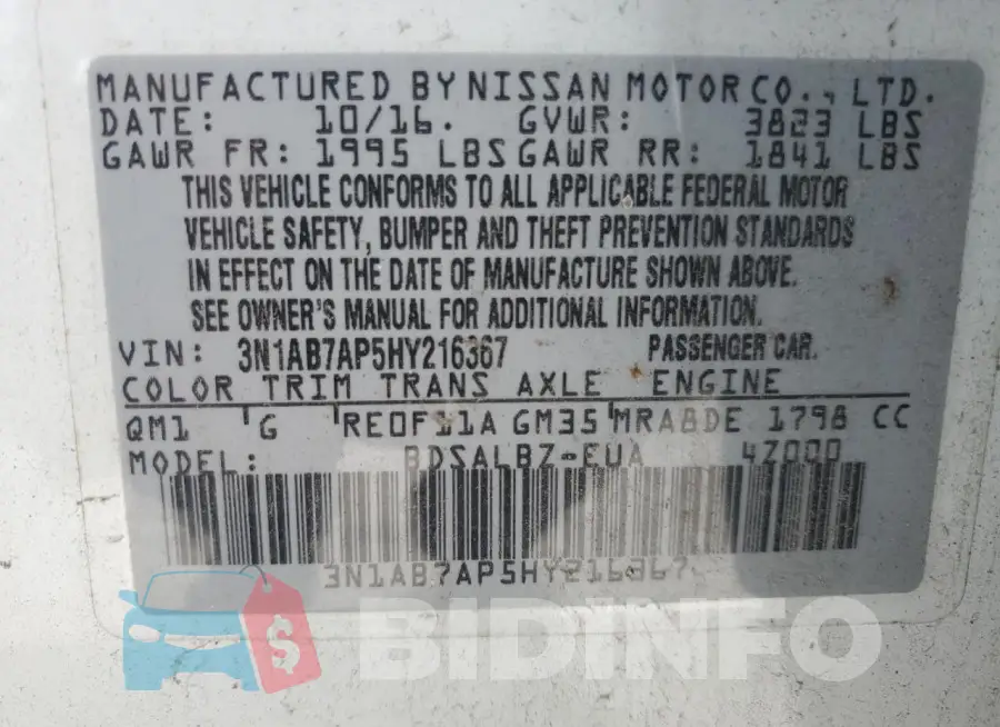 3N1AB7AP5HY216367 Photo# 13