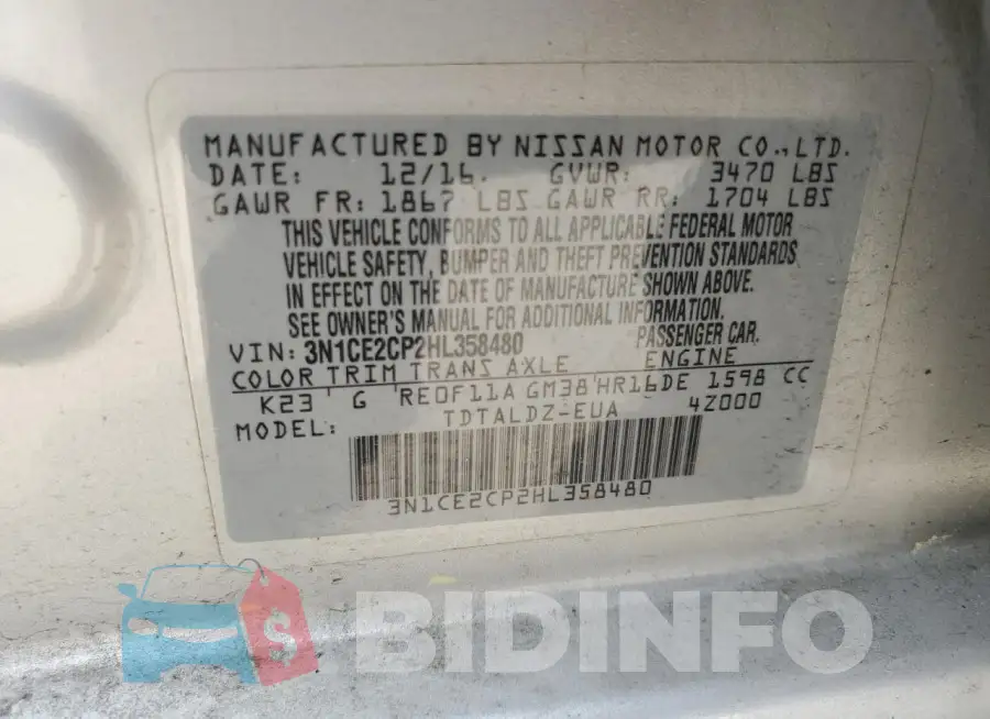 3N1CE2CP2HL358480 Photo# 12