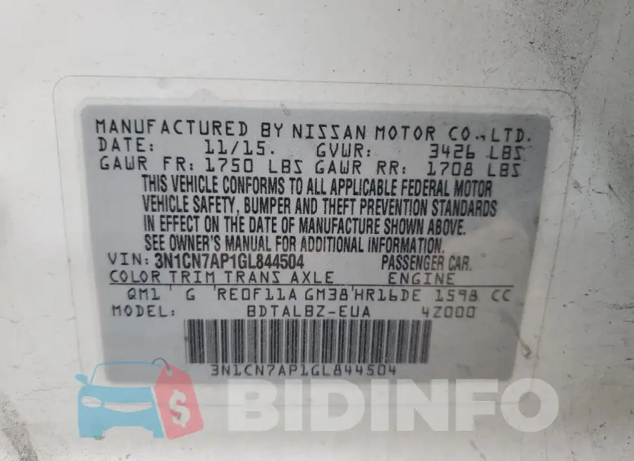 3N1CN7AP1GL844504 Photo# 12