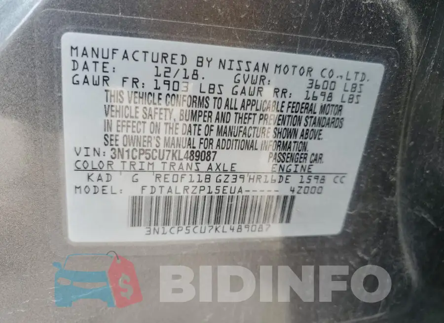 3N1CP5CU7KL489087 Photo# 13
