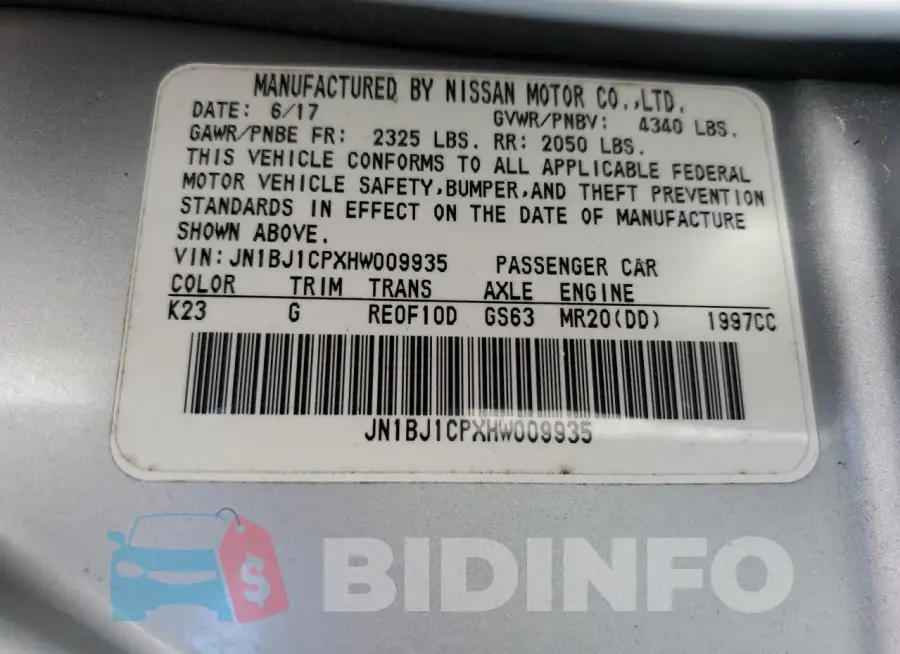 JN1BJ1CPXHW009935 Photo# 13