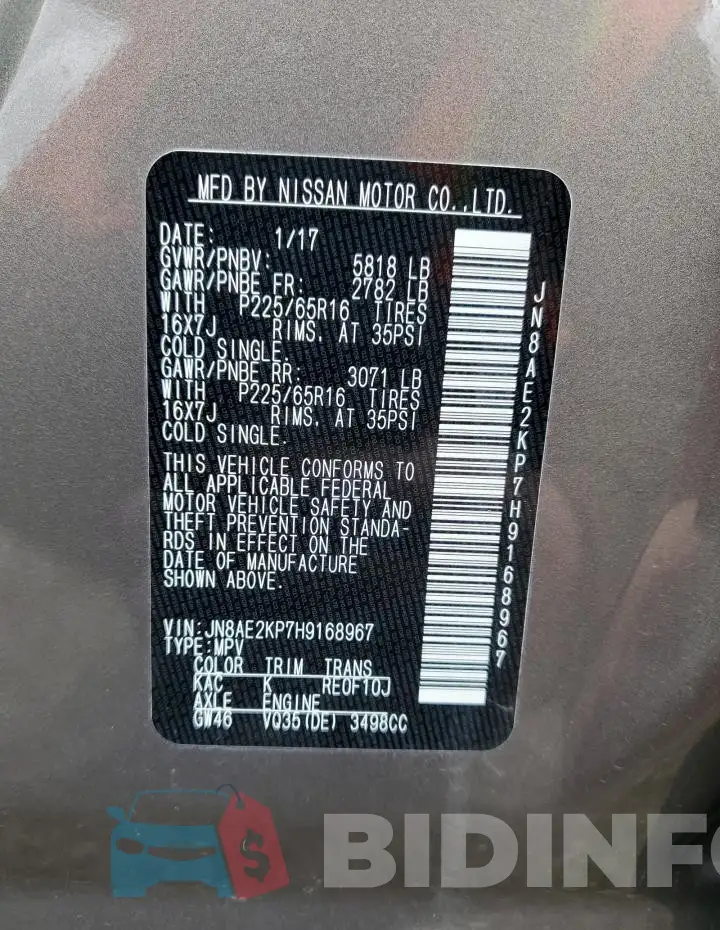 JN8AE2KP7H9168967 Photo# 13