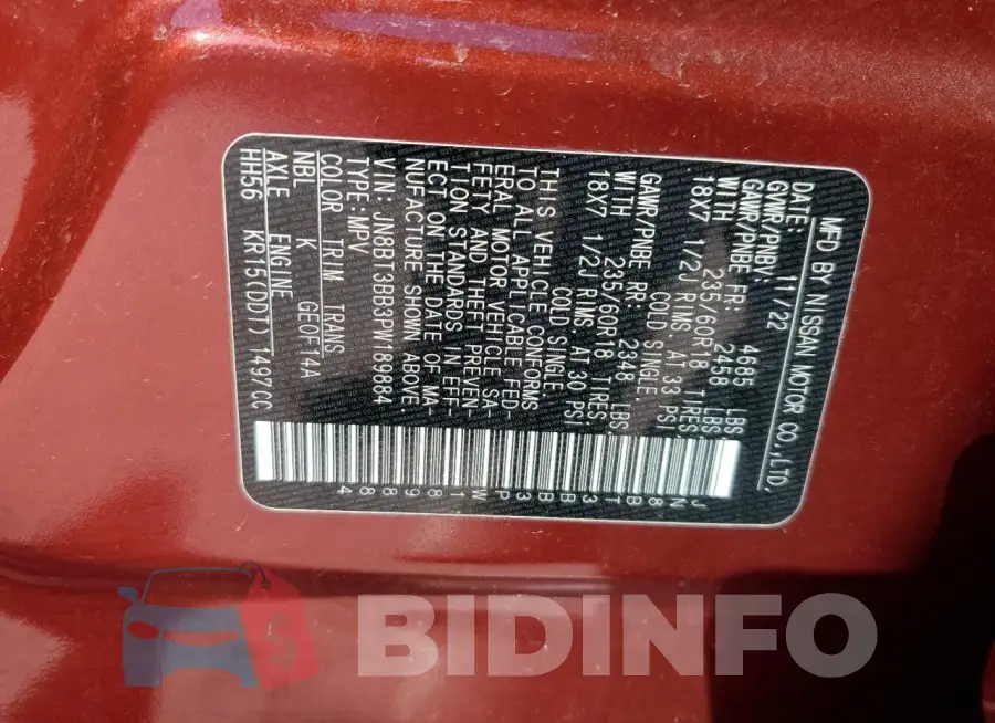 JN8BT3BB3PW189884 Photo# 13