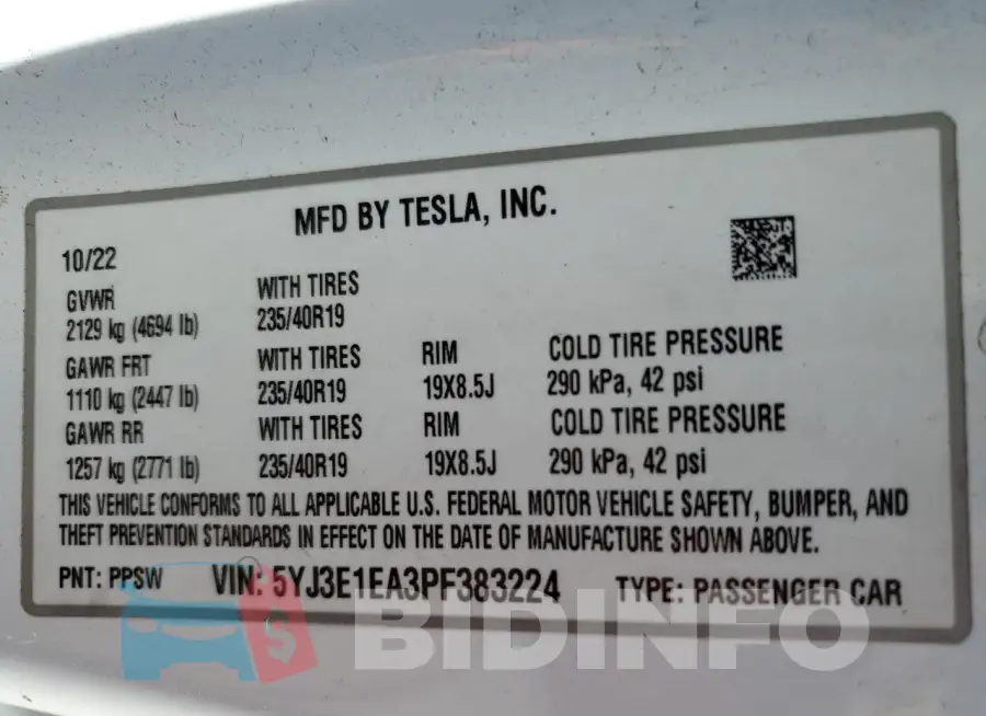 5YJ3E1EA3PF383224 Photo# 13