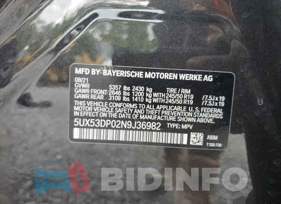 5UX53DP02N9J36982 Photo# 14