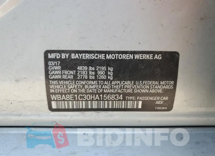 WBA8E1C30HA156834 Photo# 12
