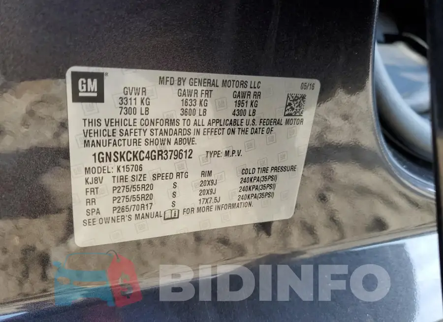 1GNSKCKC4GR379612 Photo# 13