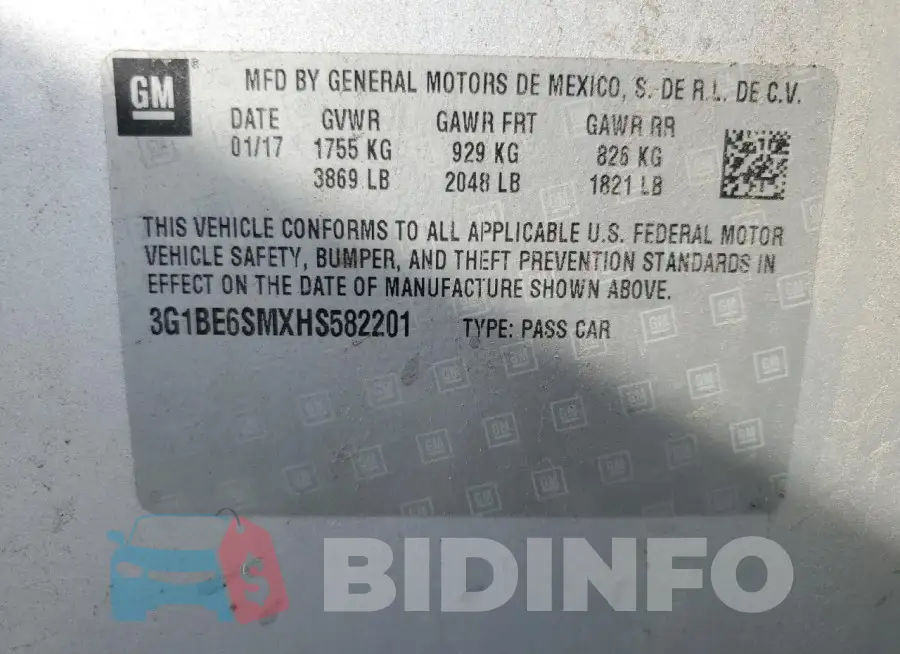 3G1BE6SMXHS582201 Photo# 12