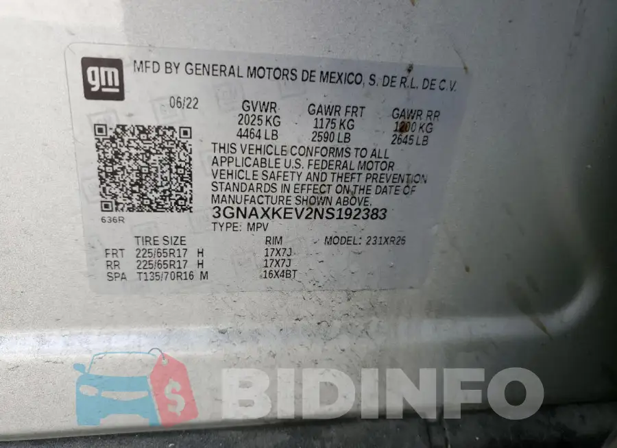 3GNAXKEV2NS192383 Photo# 13