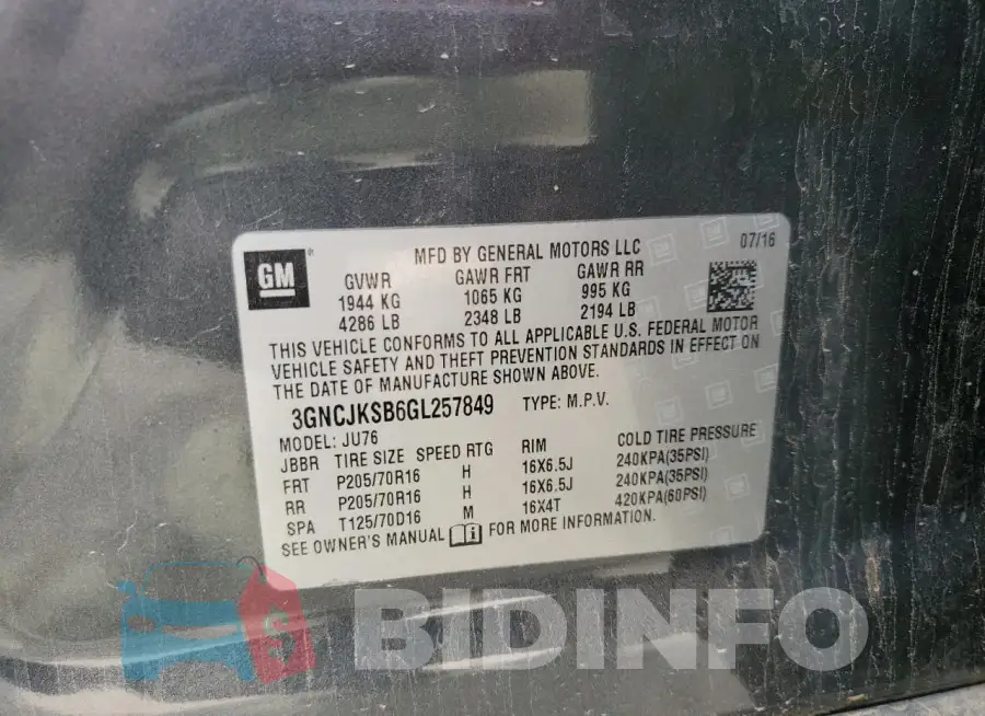 3GNCJKSB6GL257849 Photo# 13