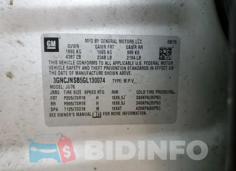 3GNCJNSB5GL130074 Photo# 13
