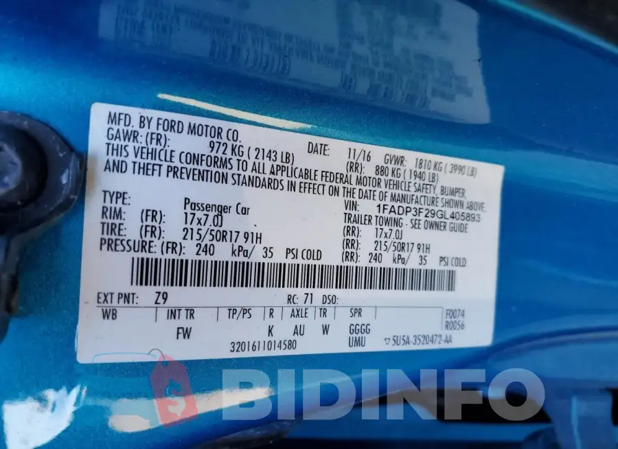 1FADP3F29GL405893 Photo# 12