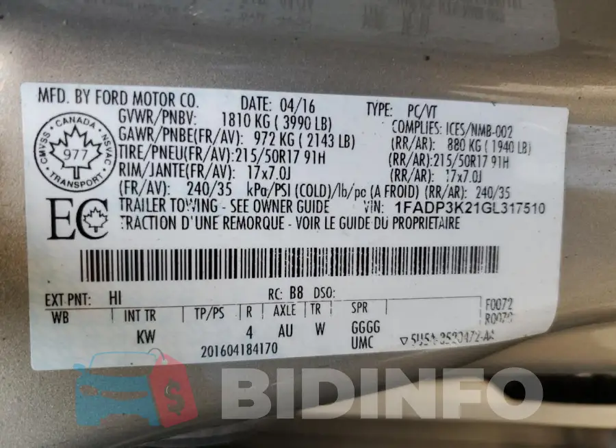 1FADP3K21GL317510 Photo# 13