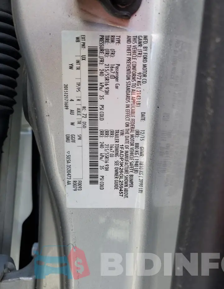 1FADP3K26GL259457 Photo# 12