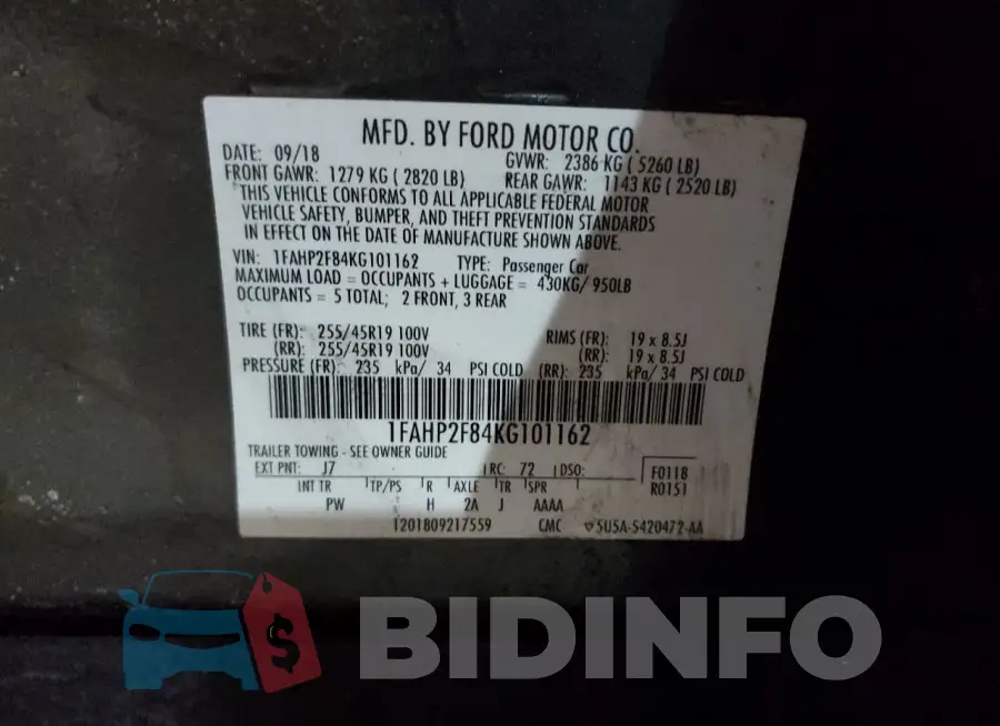 1FAHP2F84KG101162 Photo# 13