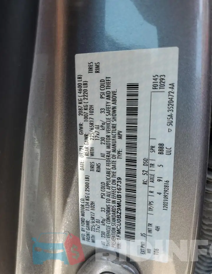 1FMCU0BZ9MUB16739 Photo# 14