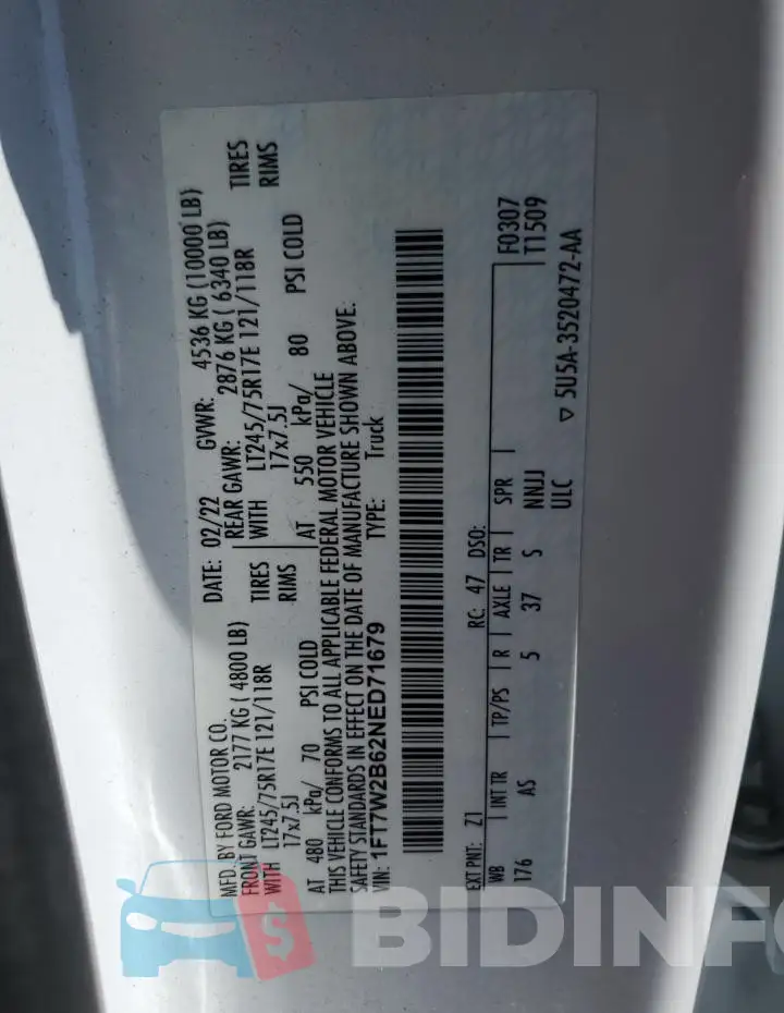 1FT7W2B62NED71679 Photo# 10