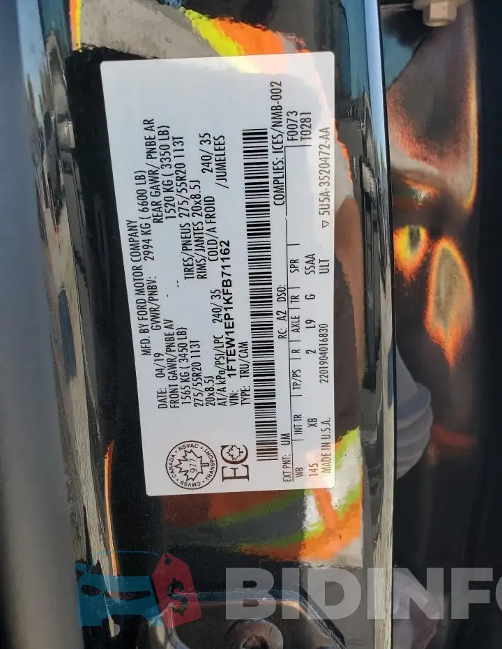 1FTEW1EP1KFB71162 Photo# 12