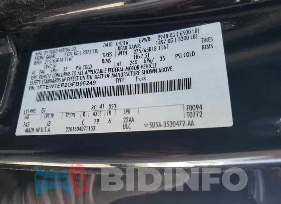 1FTEW1EP2GFB95249 Photo# 12