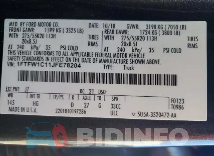 1FTFW1C11JFE78204 Photo# 13