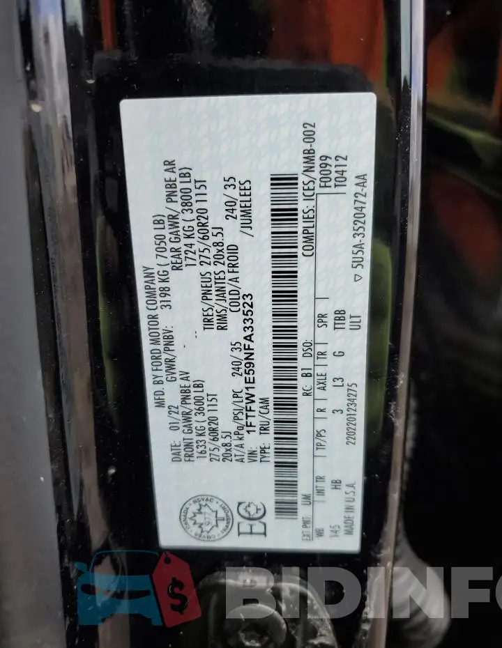 1FTFW1E59NFA33523 Photo# 12