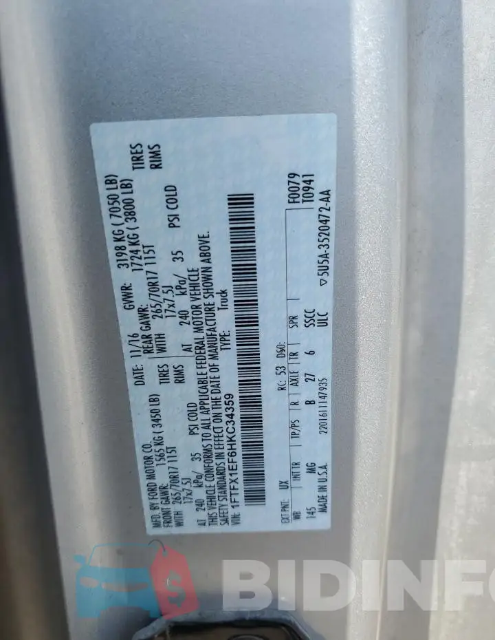 1FTFX1EF6HKC34359 Photo# 12