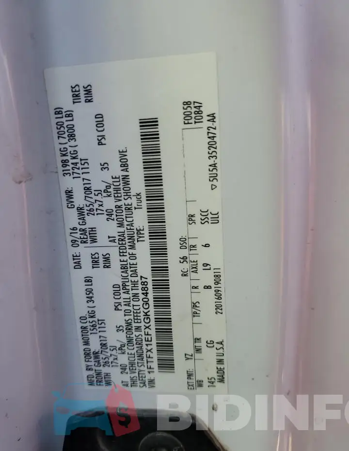 1FTFX1EFXGKG04887 Photo# 13
