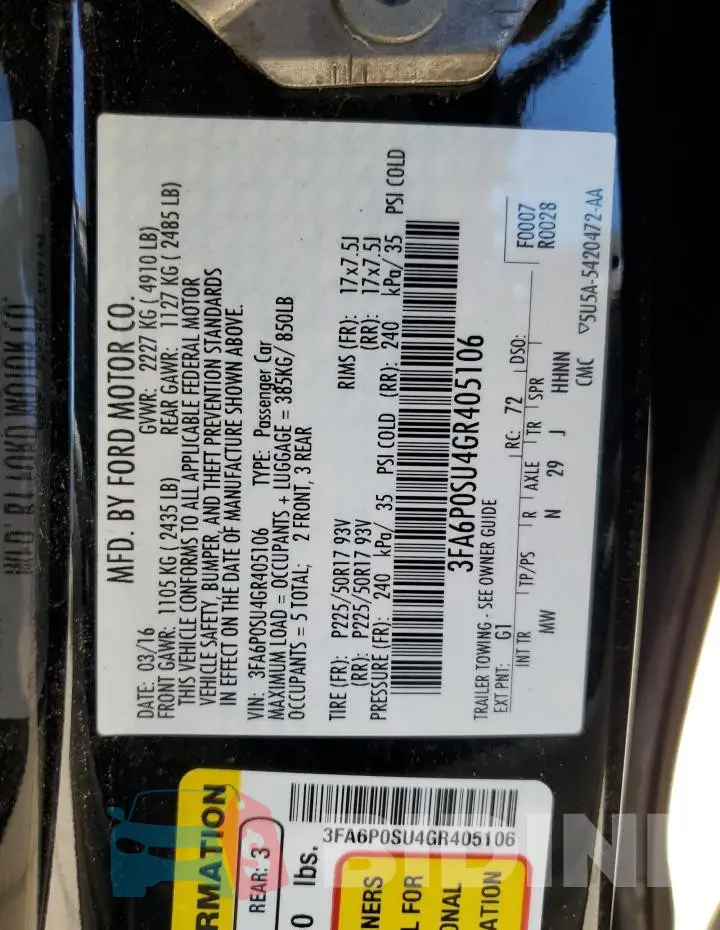 3FA6P0SU4GR405106 Photo# 13