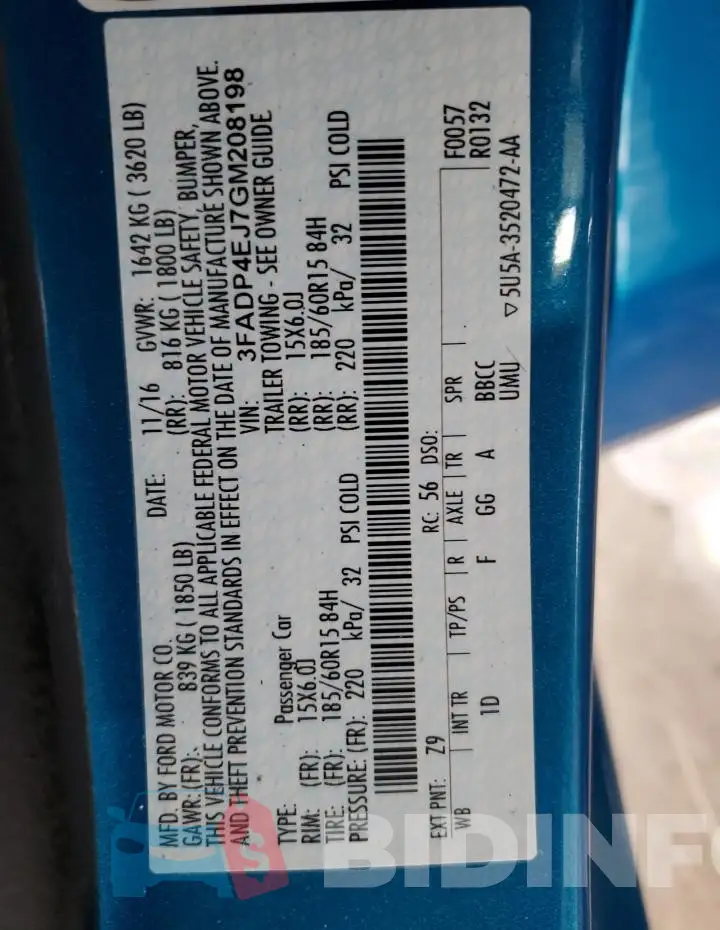 3FADP4EJ7GM208198 Photo# 13