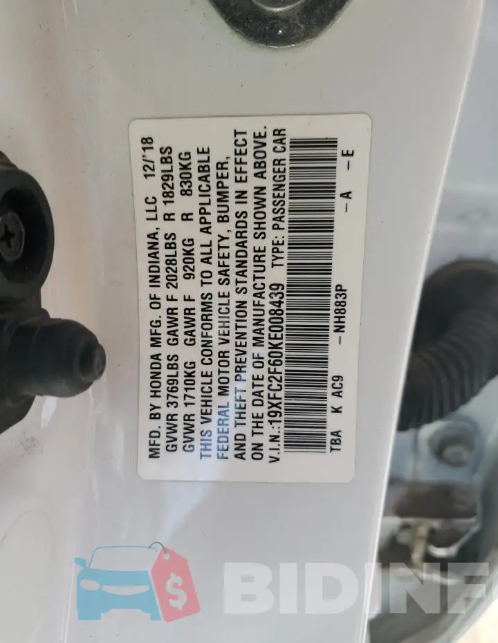 19XFC2F60KE008439 Photo# 12