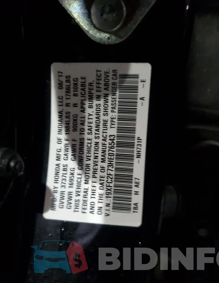 19XFC2F73HE076543 Photo# 12