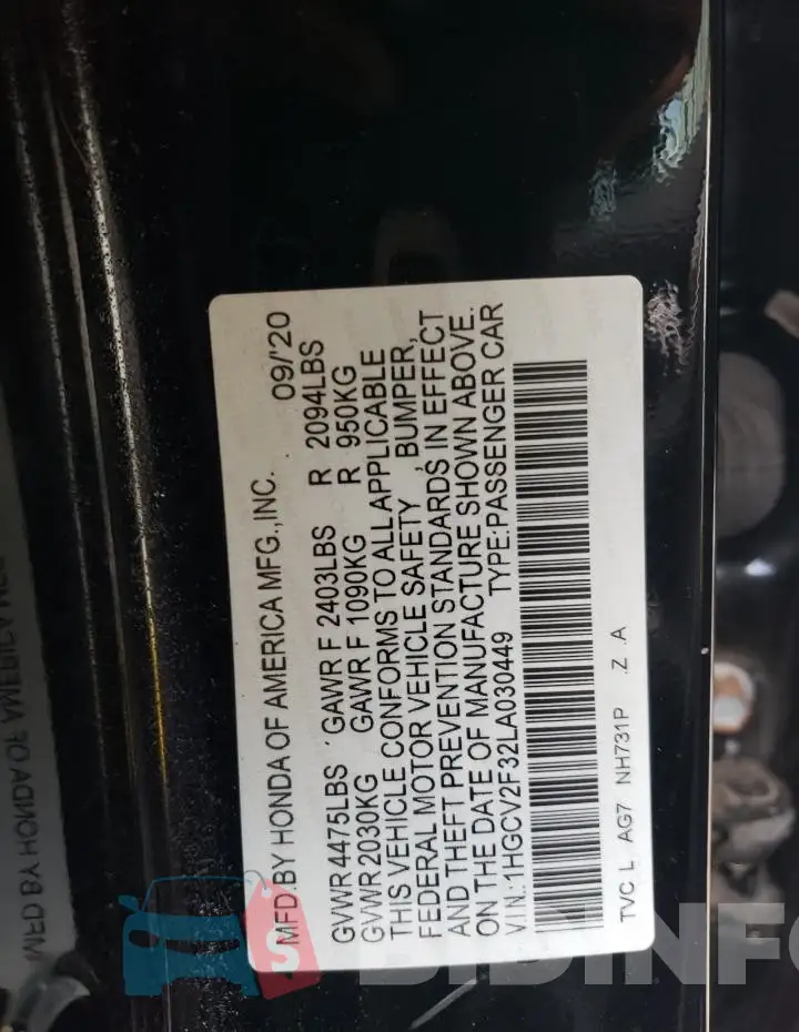 1HGCV2F32LA030449 Photo# 12
