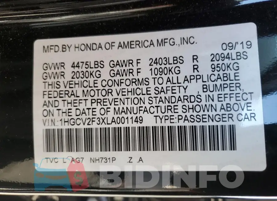 1HGCV2F3XLA001149 Photo# 12