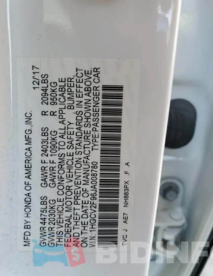 1HGCV2F96JA008780 Photo# 12