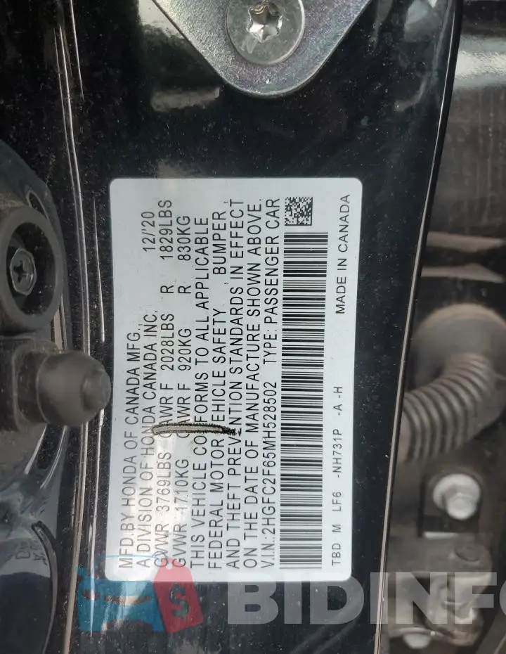 2HGFC2F65MH528502 Photo# 12