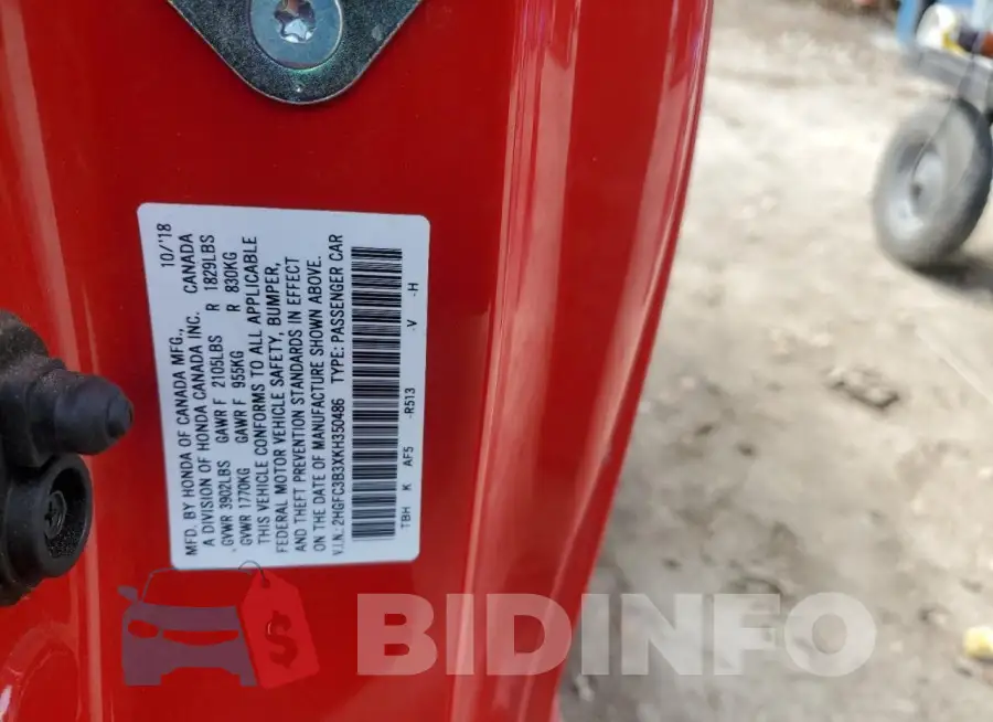 2HGFC3B3XKH350486 Photo# 12