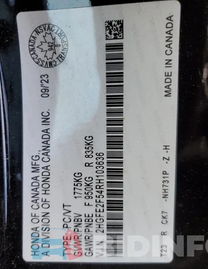 2HGFE2F54RH103636 Photo# 12