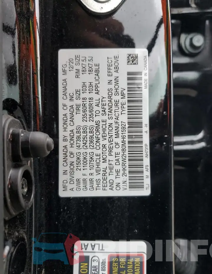 2HKRW2H80MH615927 Photo# 13