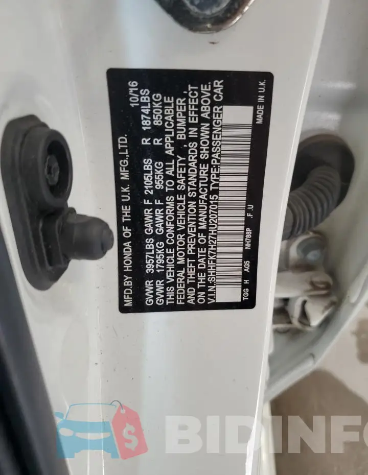 SHHFK7H27HU207015 Photo# 12