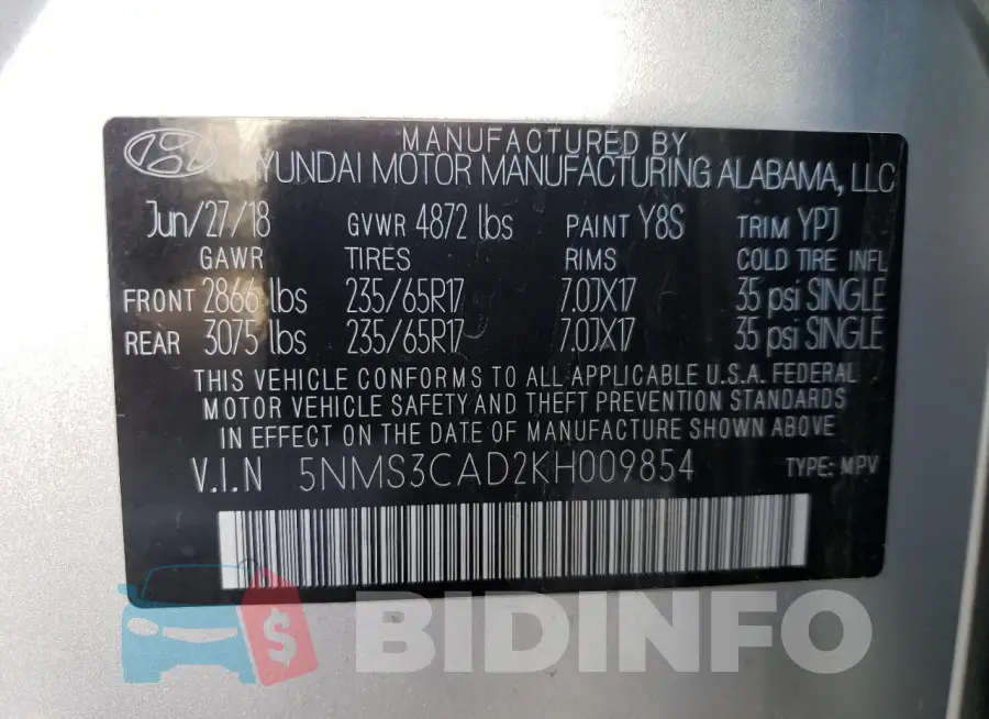 5NMS3CAD2KH009854 Photo# 13