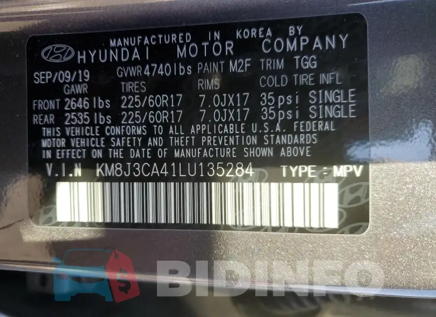 KM8J3CA41LU135284 Photo# 13