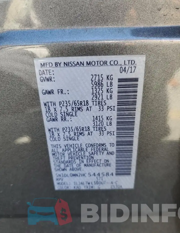 5N1DL0MN2HC544584 Photo# 13