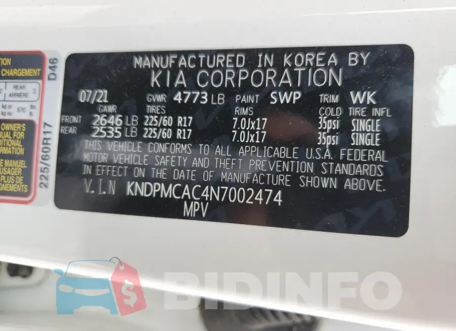 KNDPMCAC4N7002474 Photo# 13