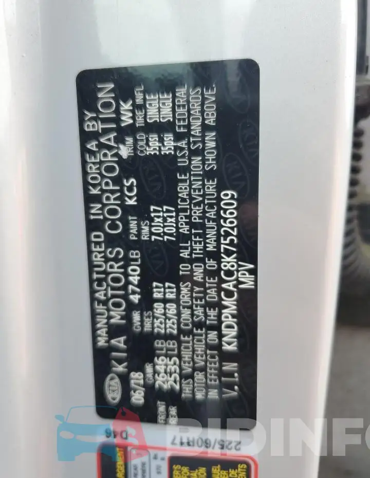 KNDPMCAC8K7526609 Photo# 14