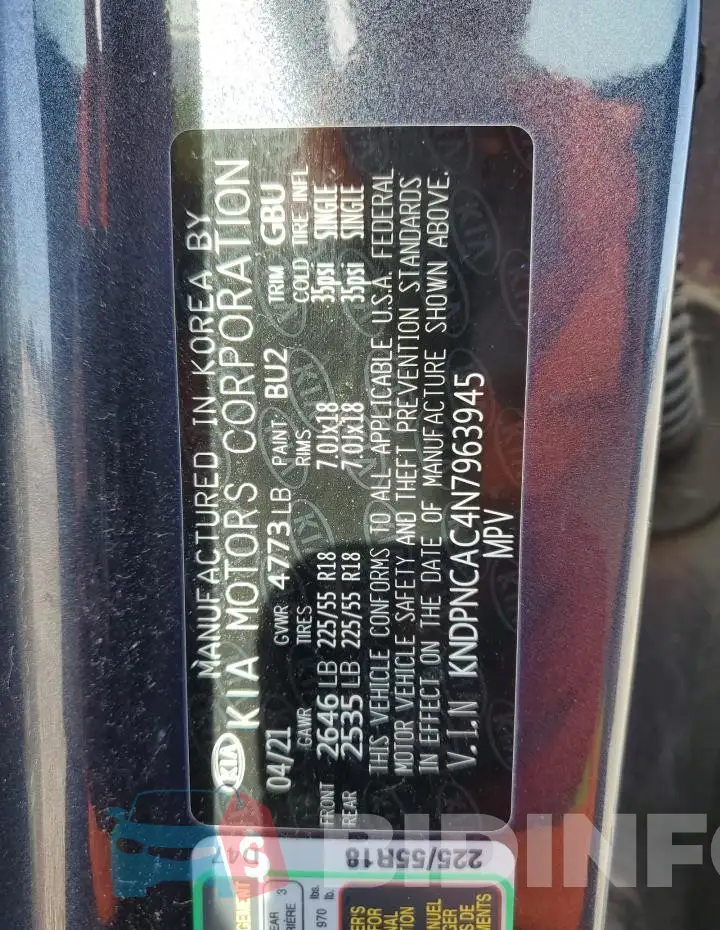 KNDPNCAC4N7963945 Photo# 13