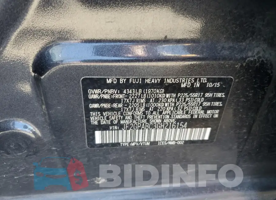 JF2GPABC3GH216154 Photo# 13