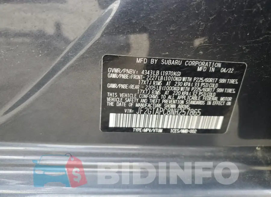 JF2GTAPC8NH257865 Photo# 12