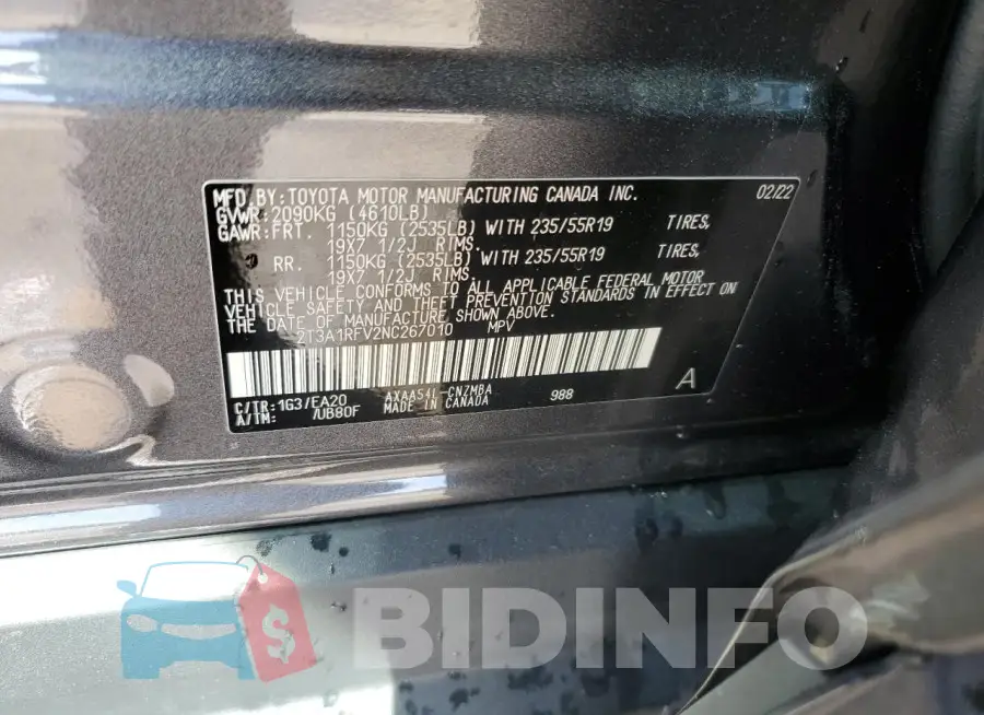 2T3A1RFV2NC267010 Photo# 14